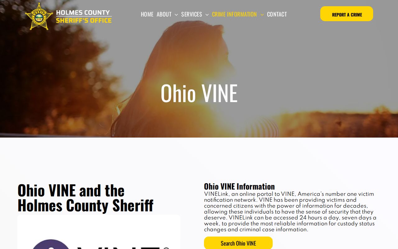 Holmes County VINE inmate check gateway for release notifications