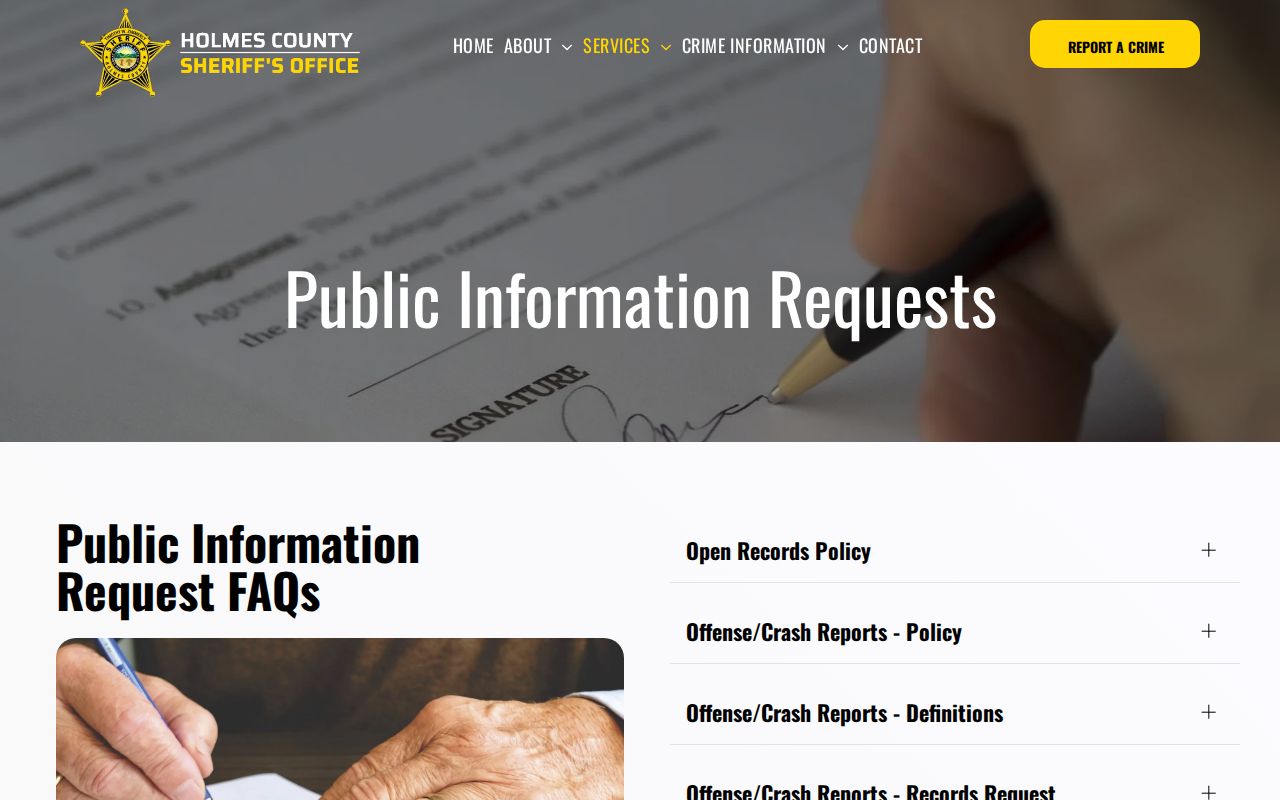 Holmes County release record public information request page